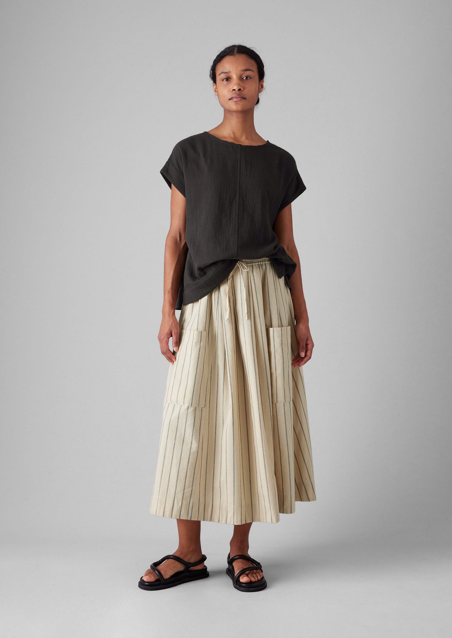 Crinkle Cotton Gauze Top | Black Pepper