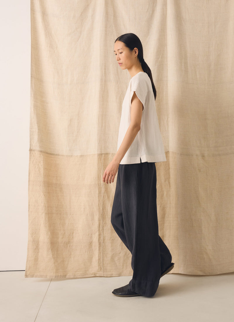 Crinkle Cotton Gauze Top | Oat
