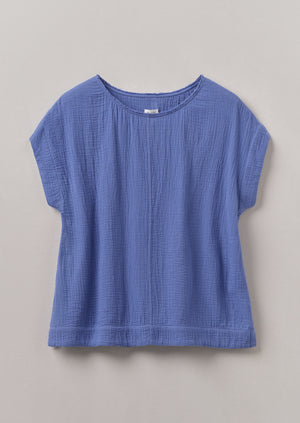 Crinkle Cotton Gauze Top | Cornflower