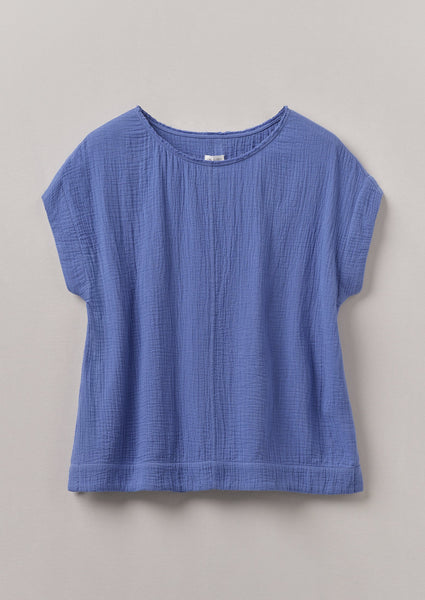 Crinkle Cotton Gauze Top Cornflower