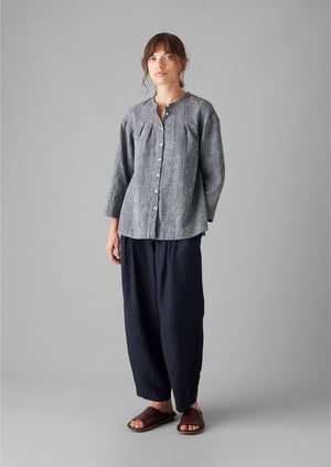 Linen Cotton Tie Shirt | Blue Melange