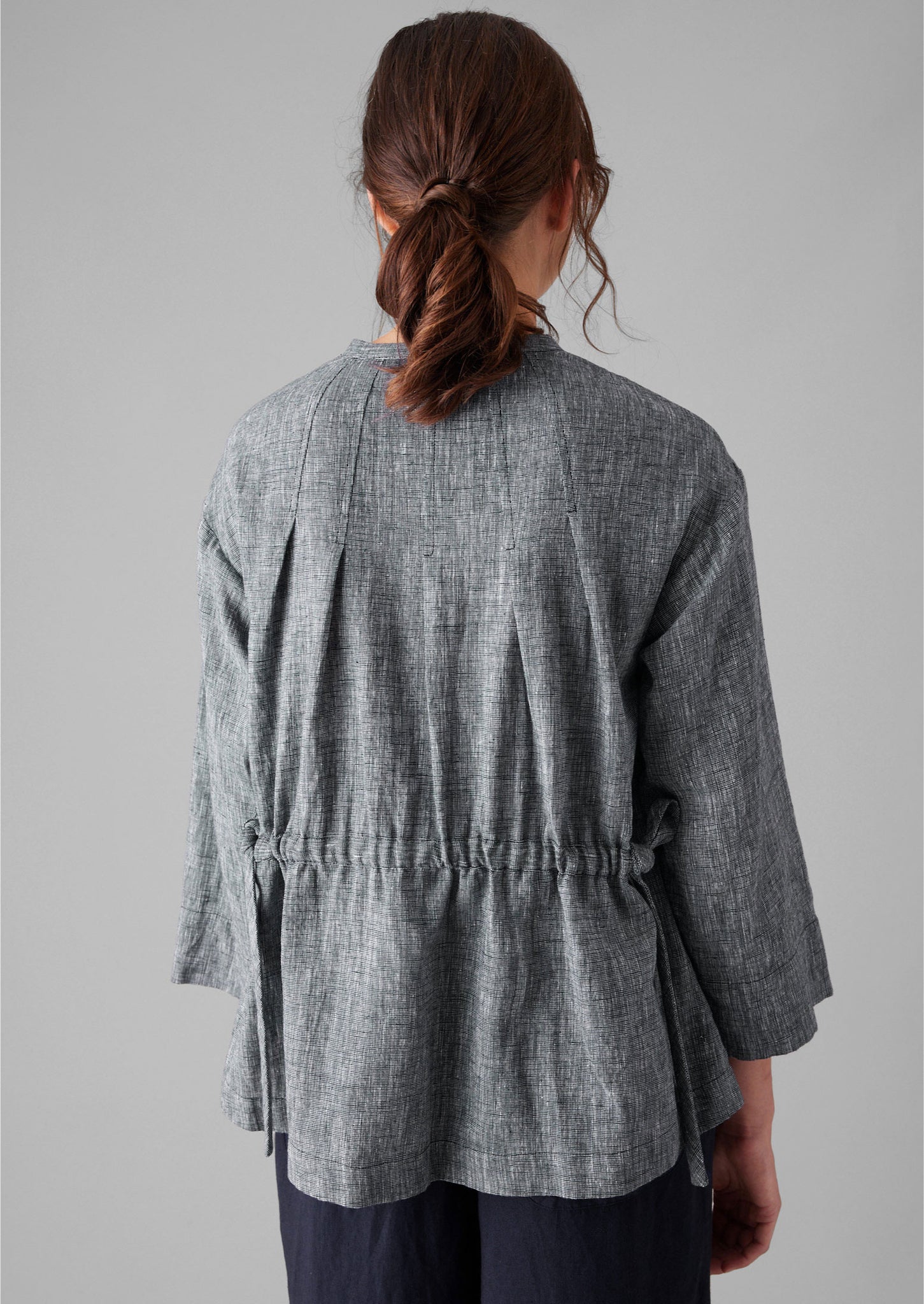 Linen Cotton Tie Shirt | Blue Melange