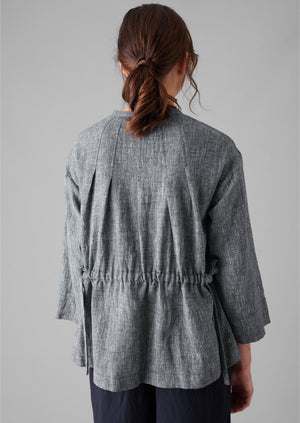 Linen Cotton Tie Shirt | Blue Melange