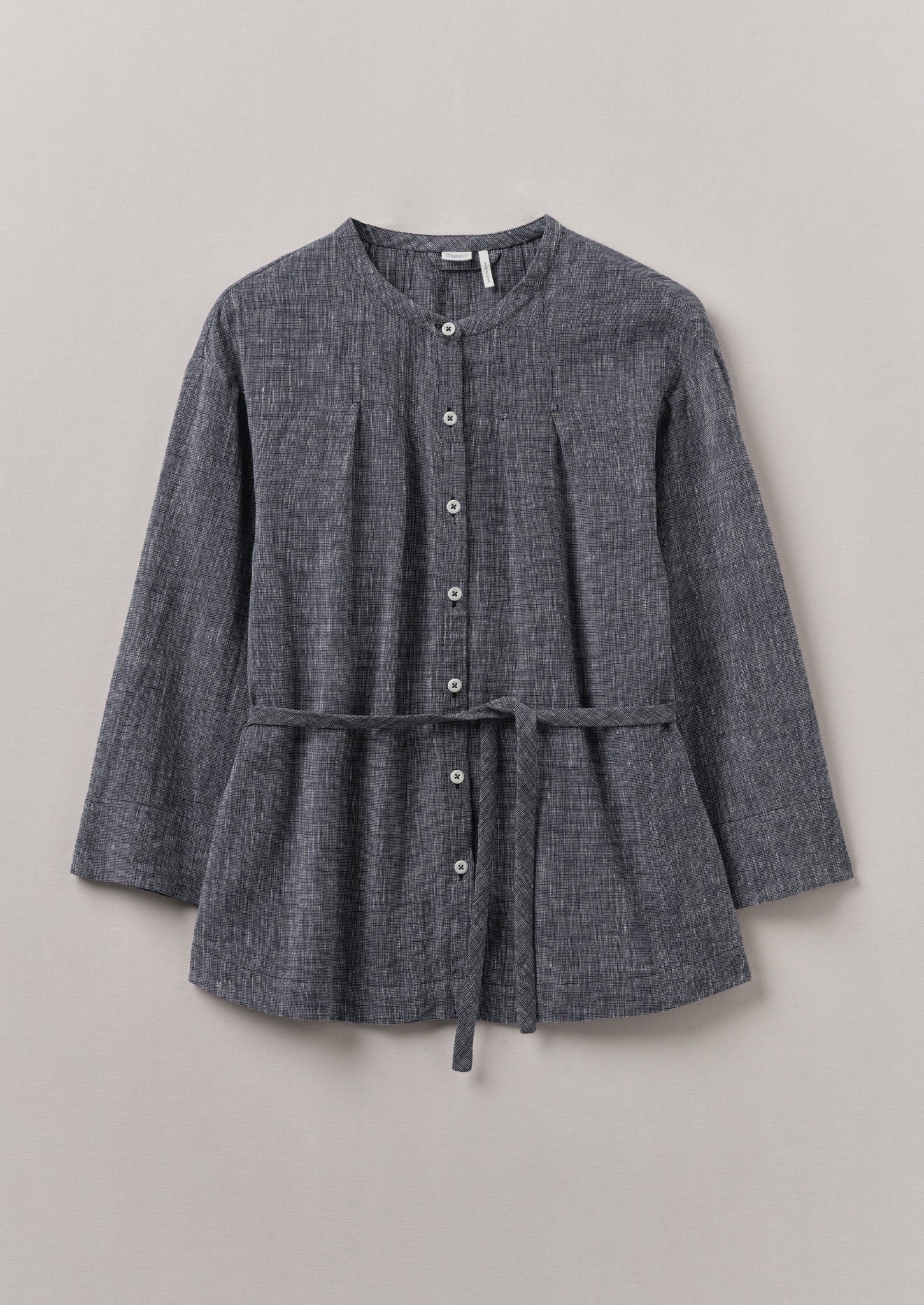 Linen Cotton Tie Shirt | Blue Melange