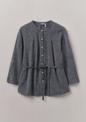 Linen Cotton Tie Shirt | Blue Melange