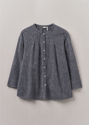 Linen Cotton Tie Shirt | Blue Melange