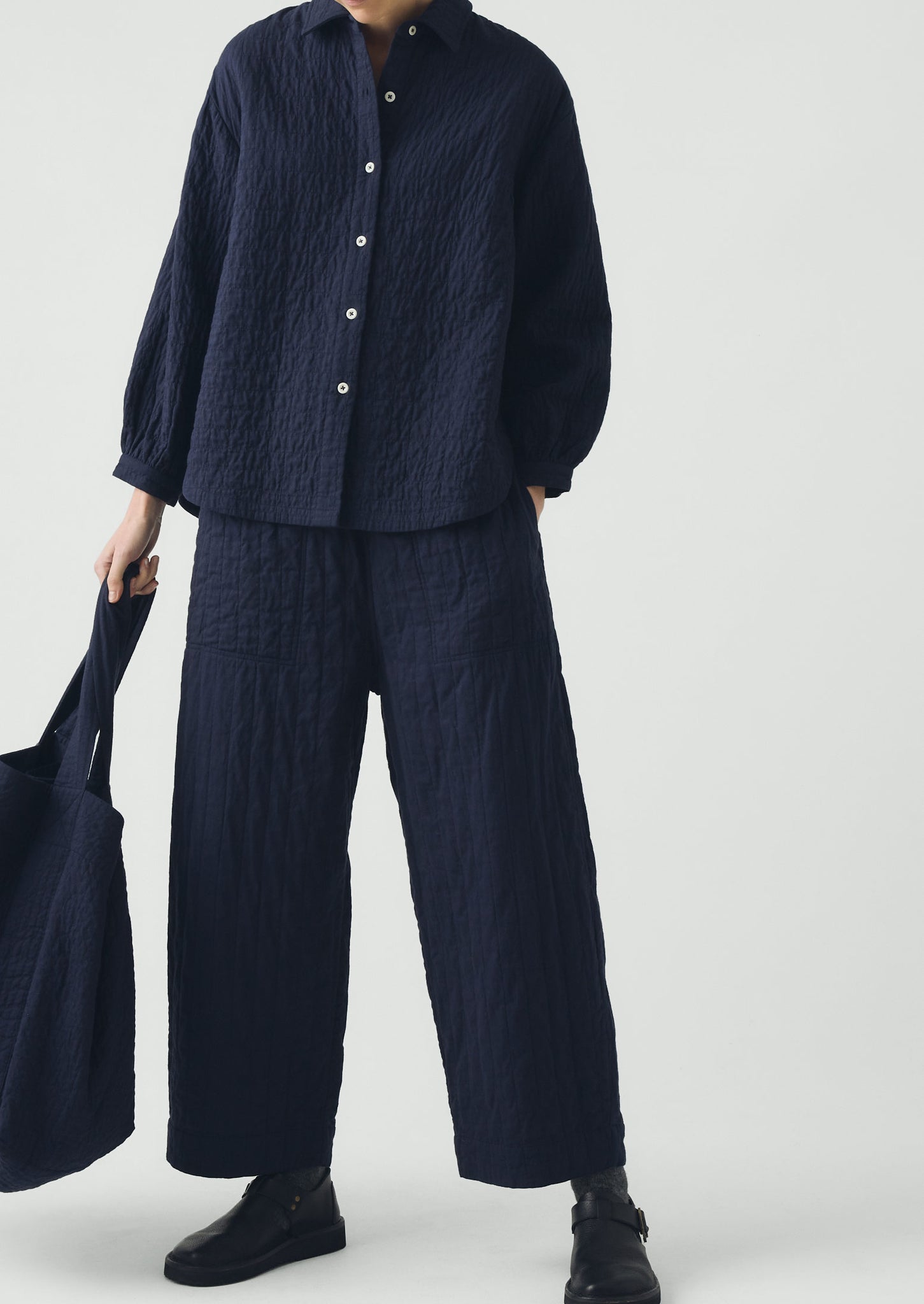 Quilted Cotton Shirt | Indigo Blue
