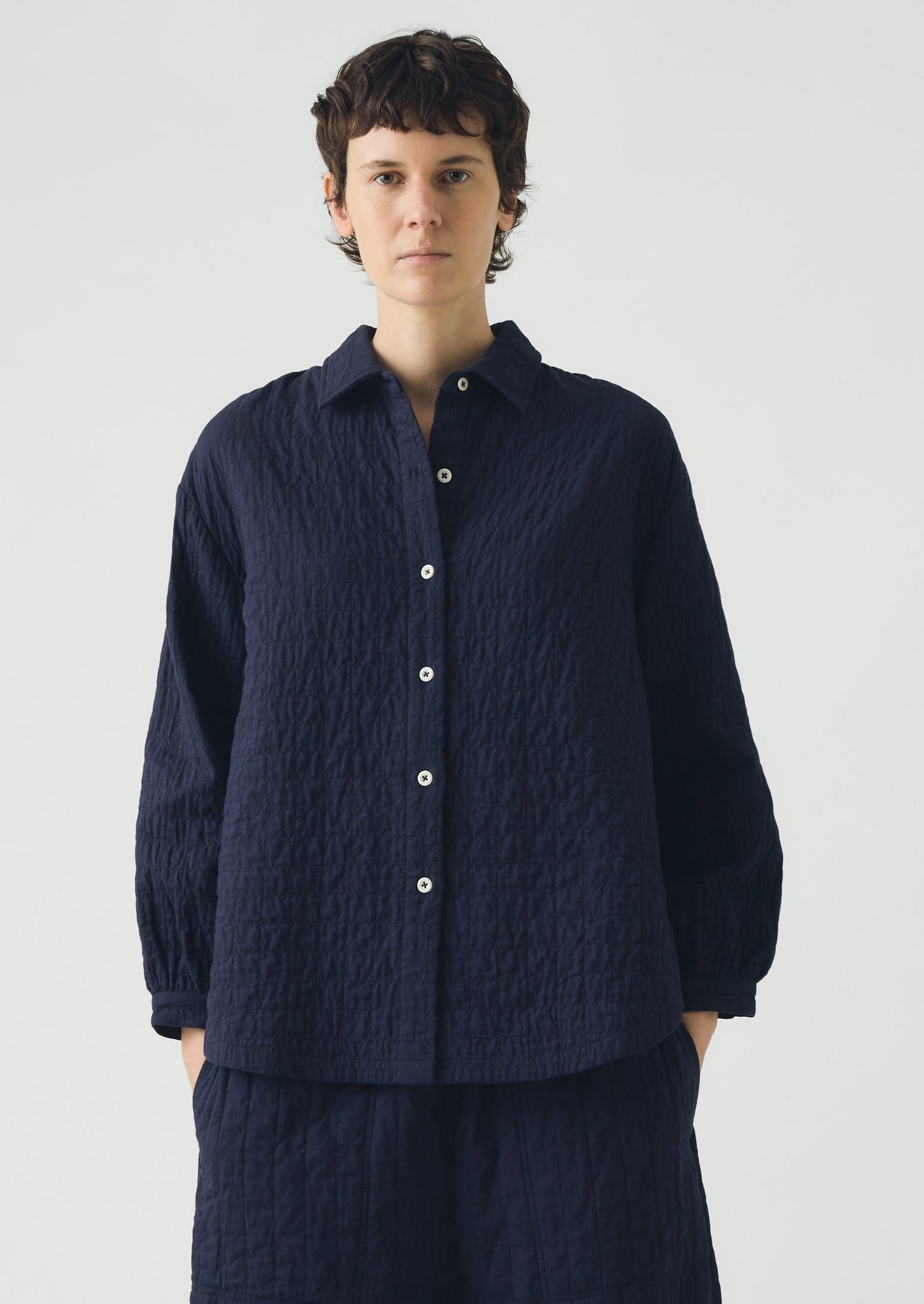Quilted Cotton Shirt | Indigo Blue