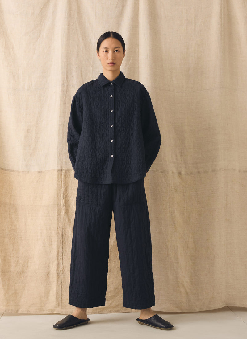 Quilted Cotton Shirt | Indigo Blue