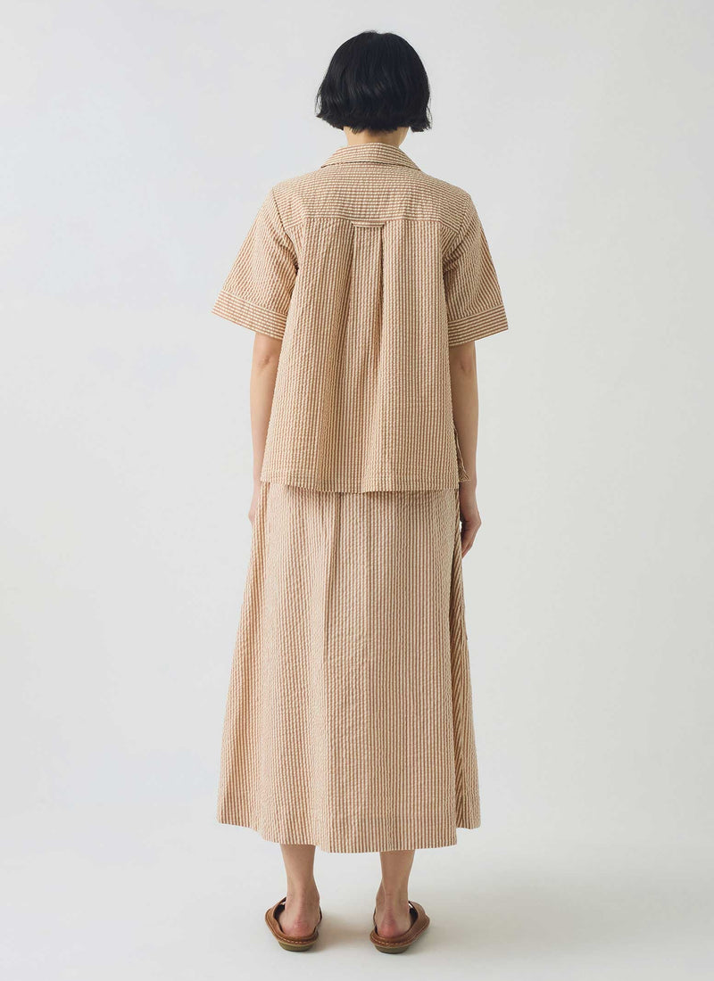 Stripe Cotton Seersucker Boxy Shirt | Terracotta/Ecru