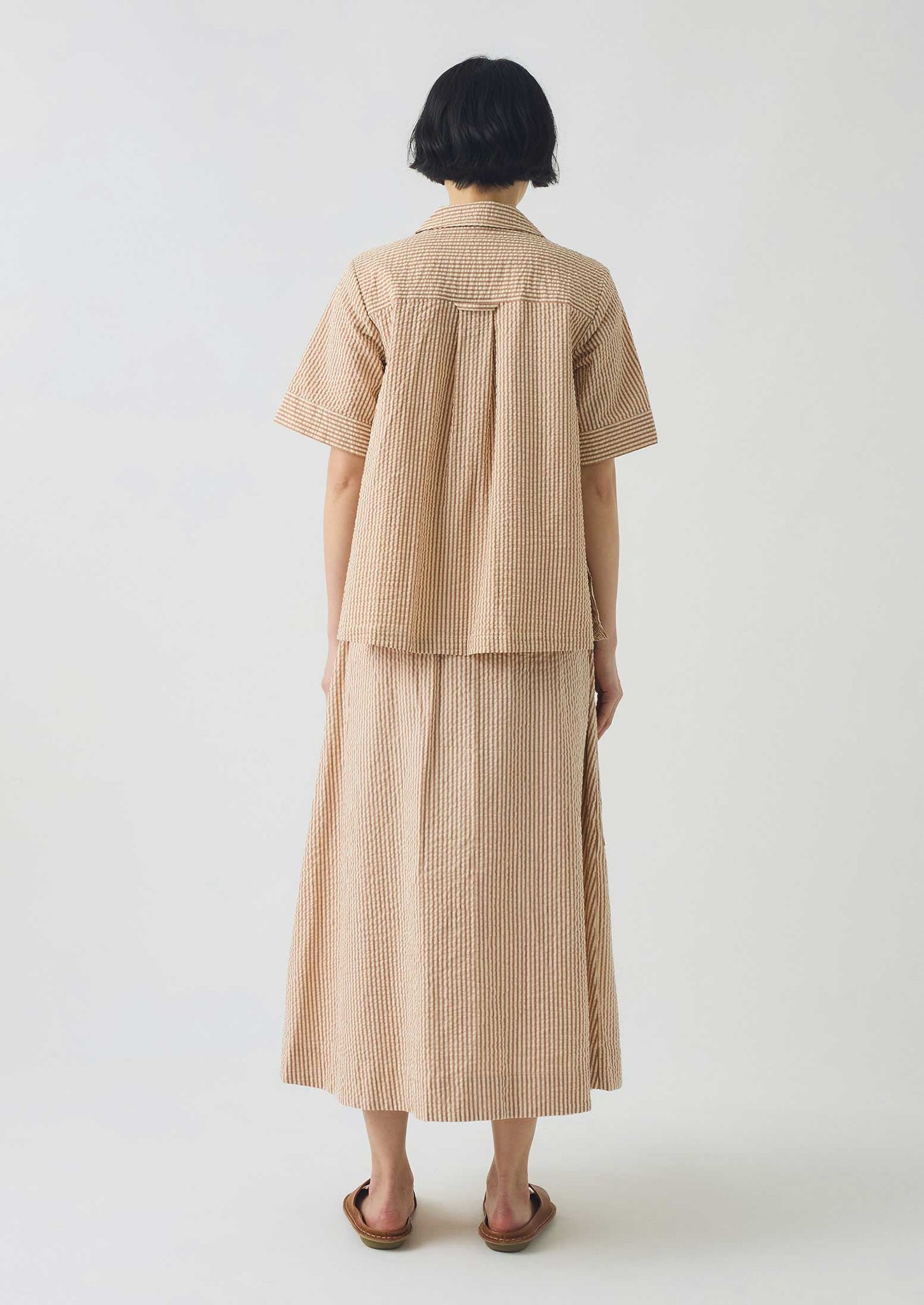 Stripe Cotton Seersucker Boxy Shirt | Terracotta/Ecru