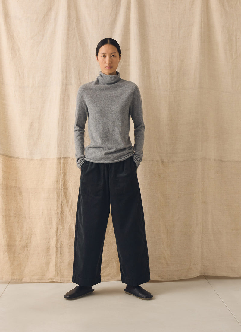 Pure Cashmere Slim High Neck Sweater | Grey Melange