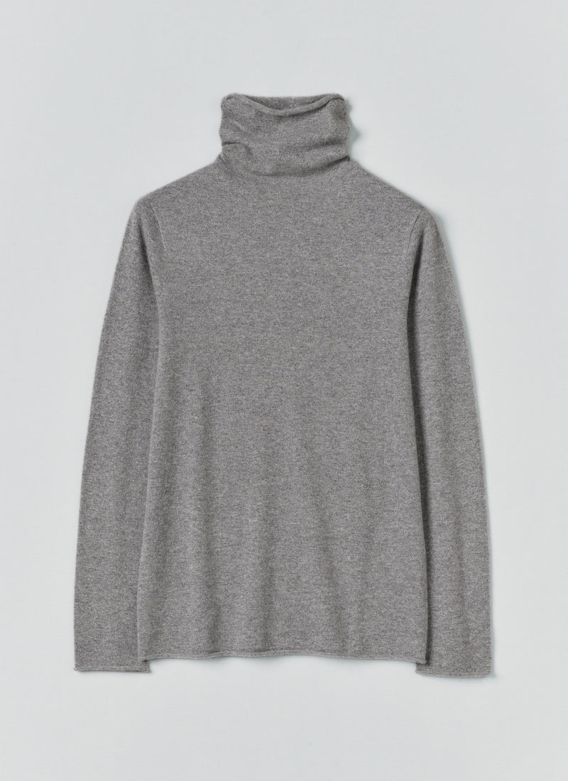 Pure Cashmere Slim High Neck Sweater | Grey Melange