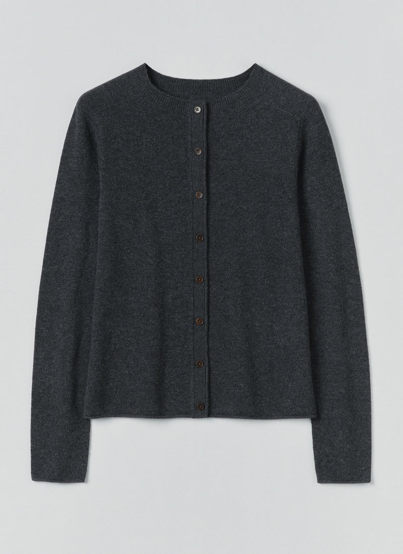 Wool Cashmere Neat Cardigan | Charcoal