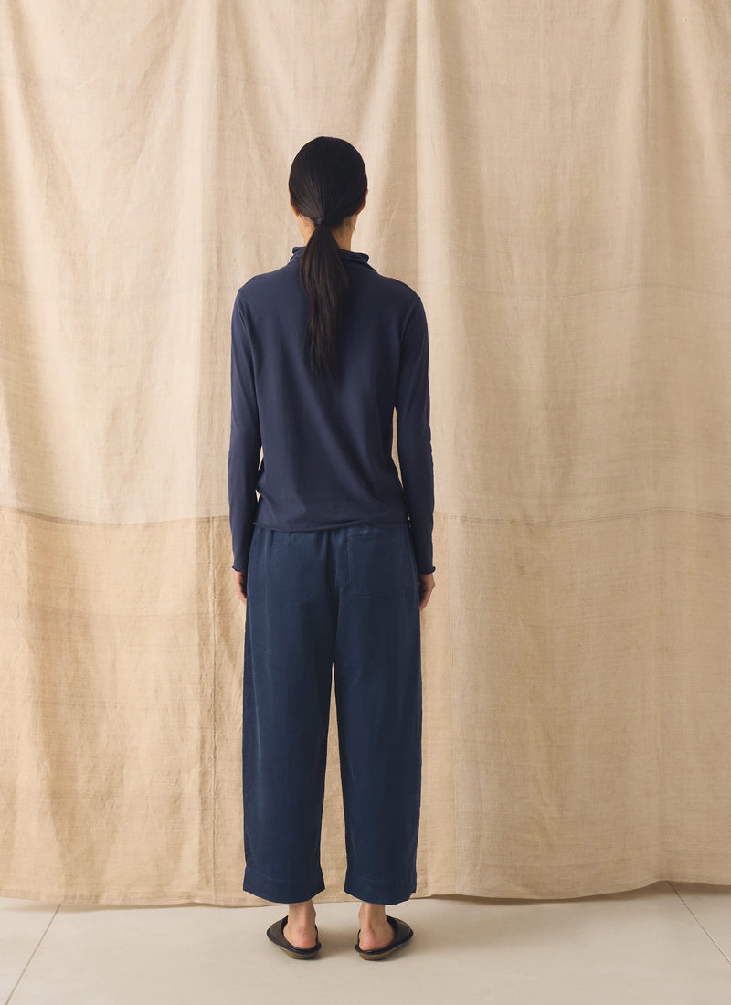 High Neck Soft Cotton Tee | Ink Blue