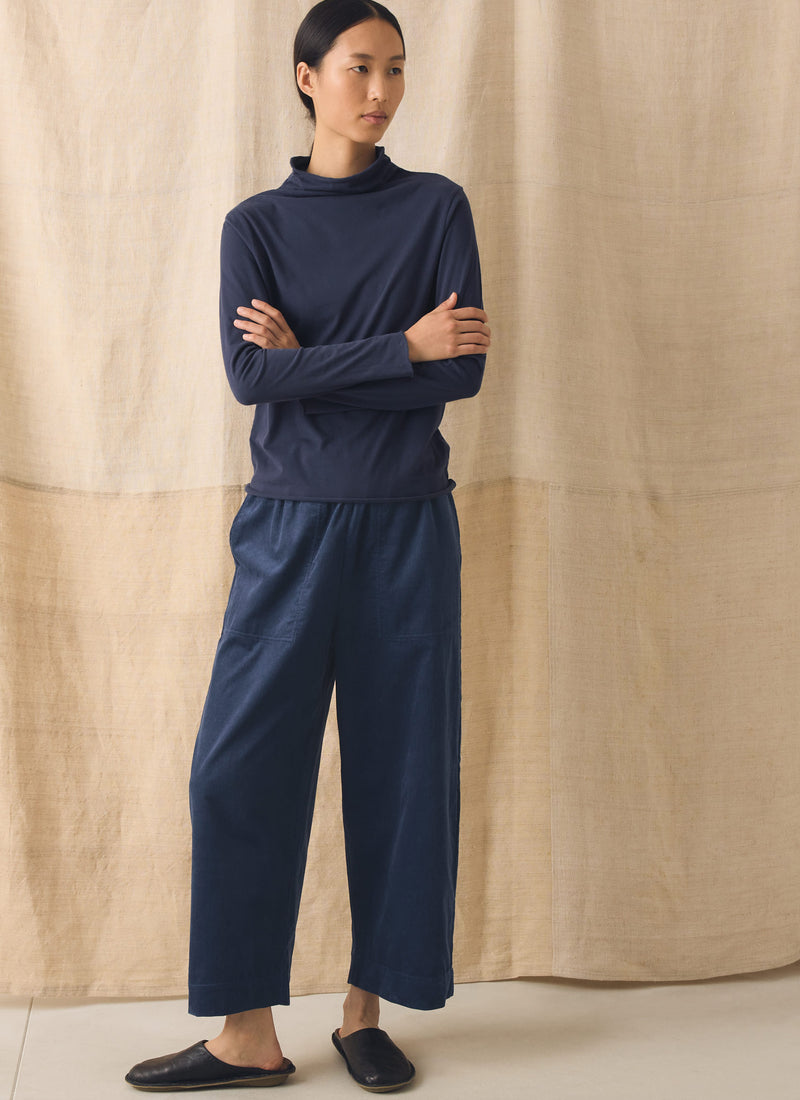 High Neck Soft Cotton Tee | Ink Blue