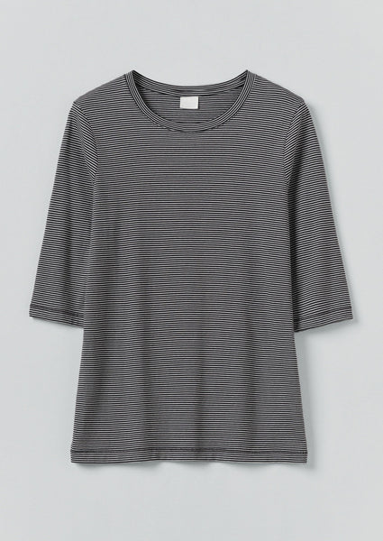 Half Sleeve Stripe Cotton Tee Dark Navy Ecru