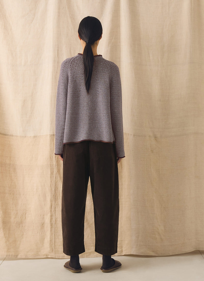 Stripe Linen Cotton Sweater | Brown Ochre/Periwinkle
