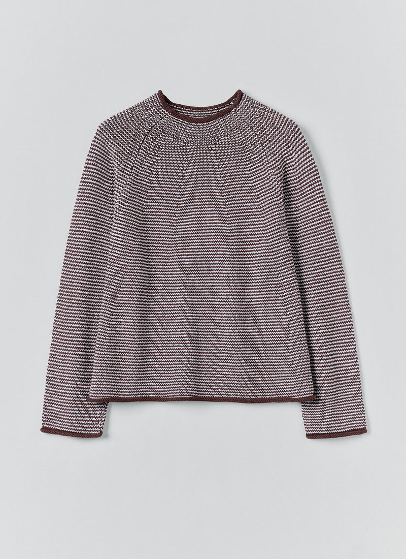 Stripe Linen Cotton Sweater | Brown Ochre/Periwinkle