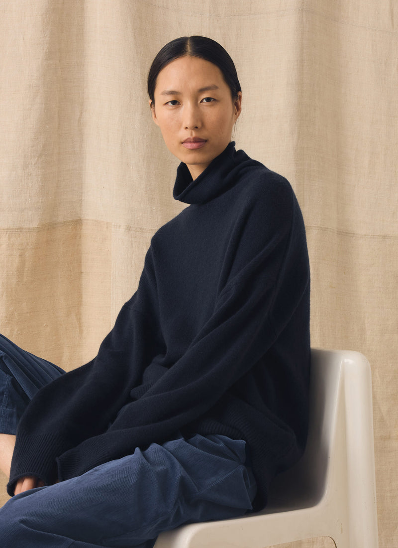 Roll Neck Wool Cashmere Sweater | Ink Blue