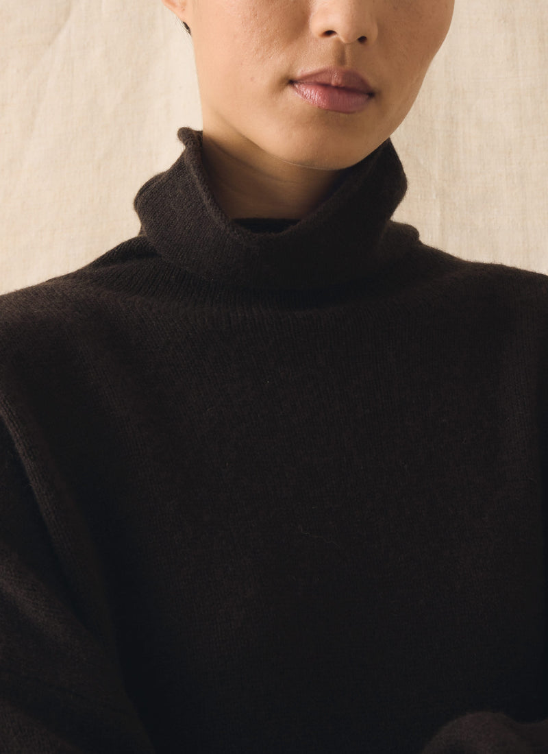 Roll Neck Wool Cashmere Sweater | Brown Umber