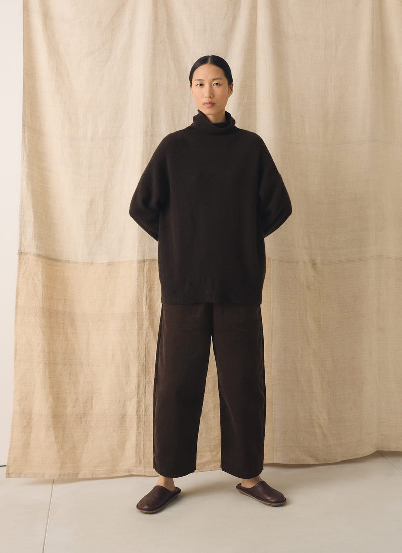 Roll Neck Wool Cashmere Sweater | Brown Umber