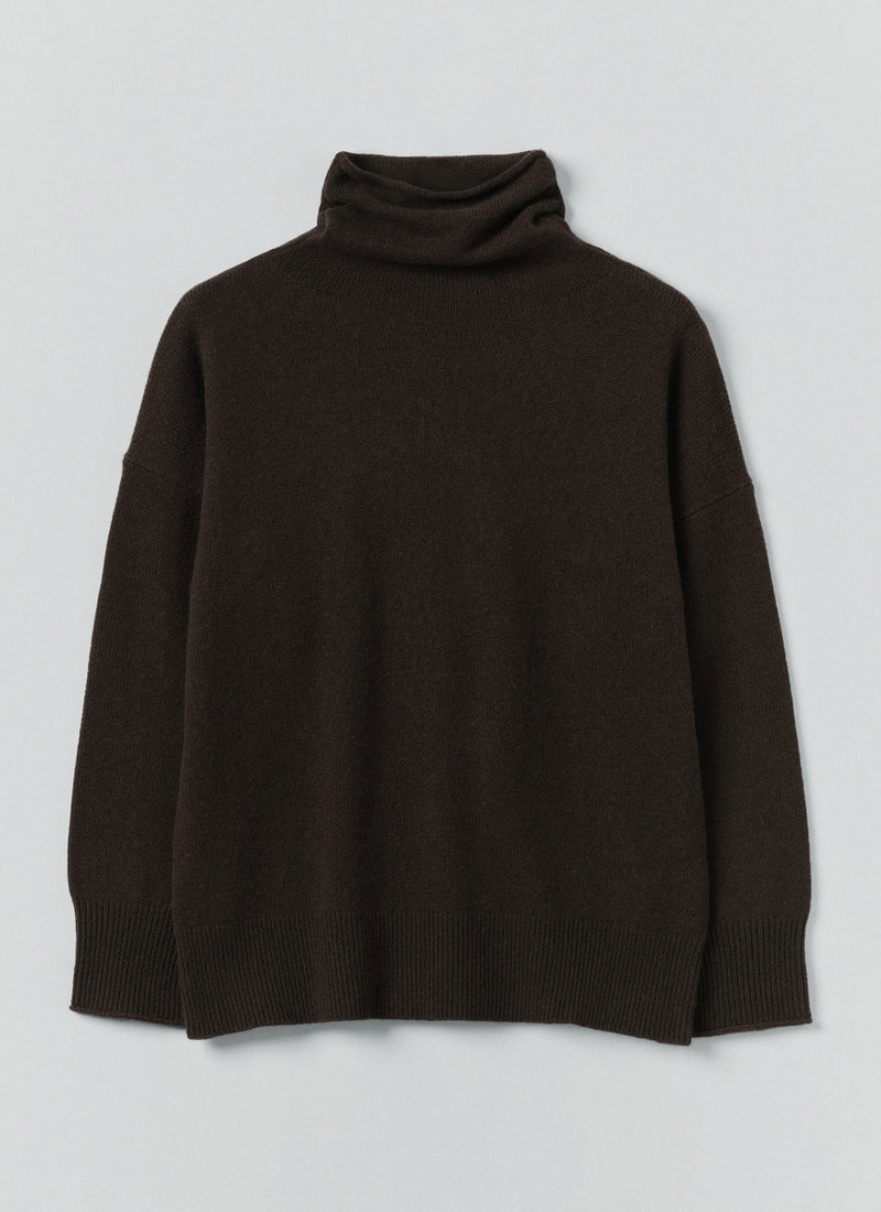 Roll Neck Wool Cashmere Sweater | Brown Umber