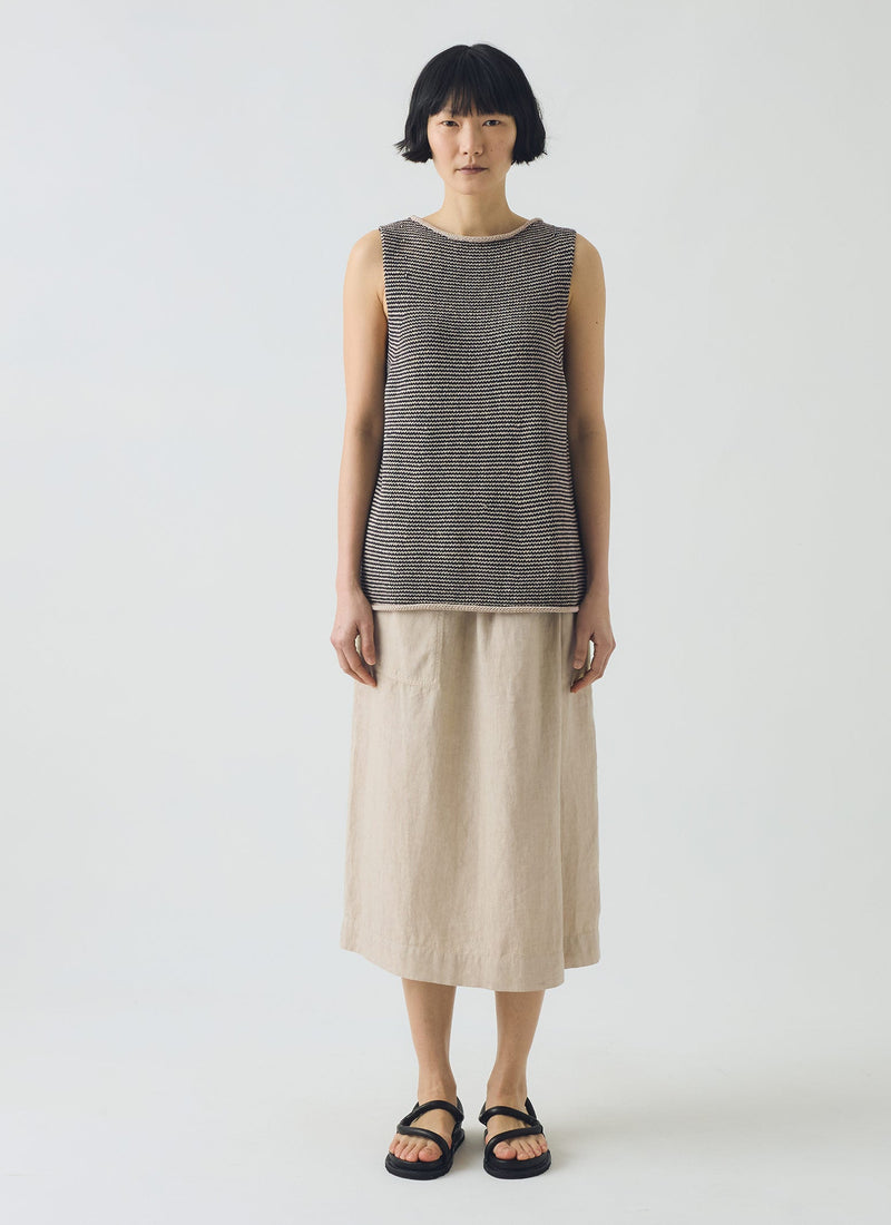Stripe Linen Cotton Knitted Tank | Navy/Putty