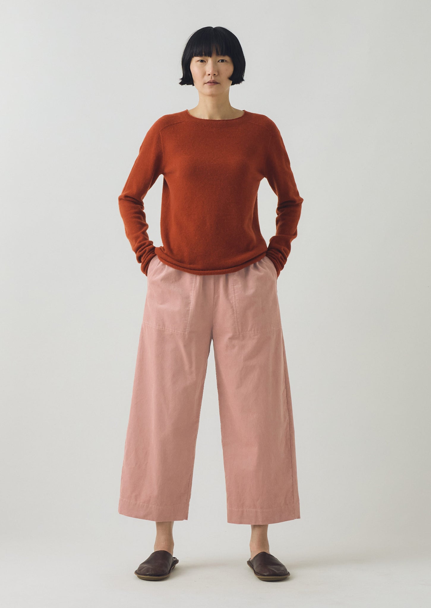 Wool Cashmere Neat Sweater | Burnt Sienna