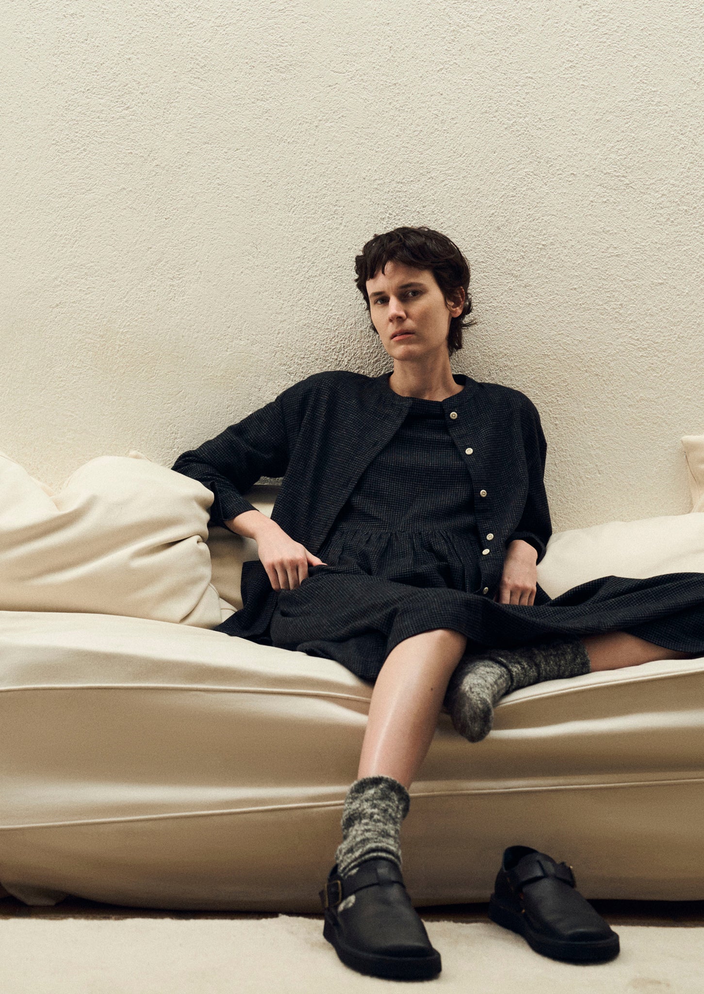 Cotton Cashmere Check Shirt | Black/Ecru