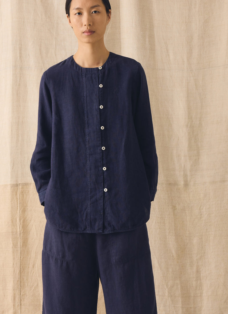 Garment Dyed Linen Chef Shirt | Blueberry
