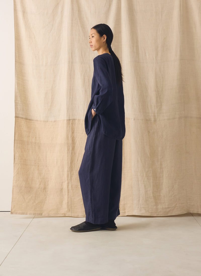 Garment Dyed Linen Chef Shirt | Blueberry