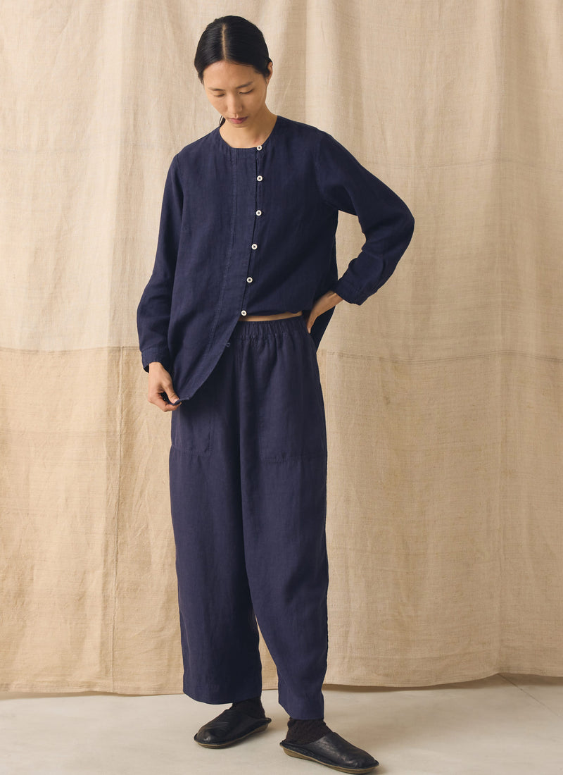 Garment Dyed Linen Chef Shirt | Blueberry