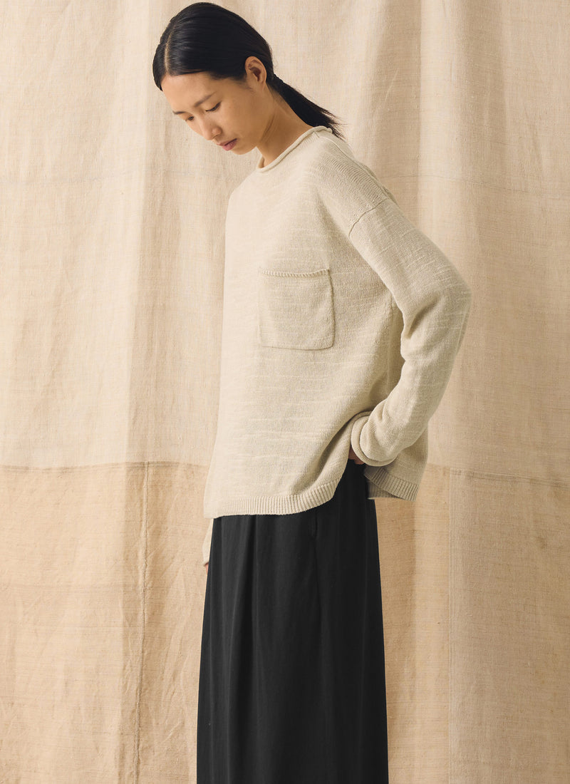 Linen Cotton Fine Knit Sweater | Parchment