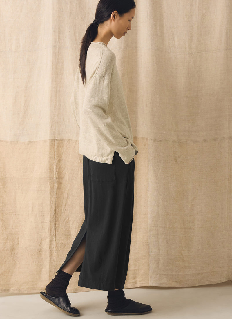 Linen Cotton Fine Knit Sweater | Parchment