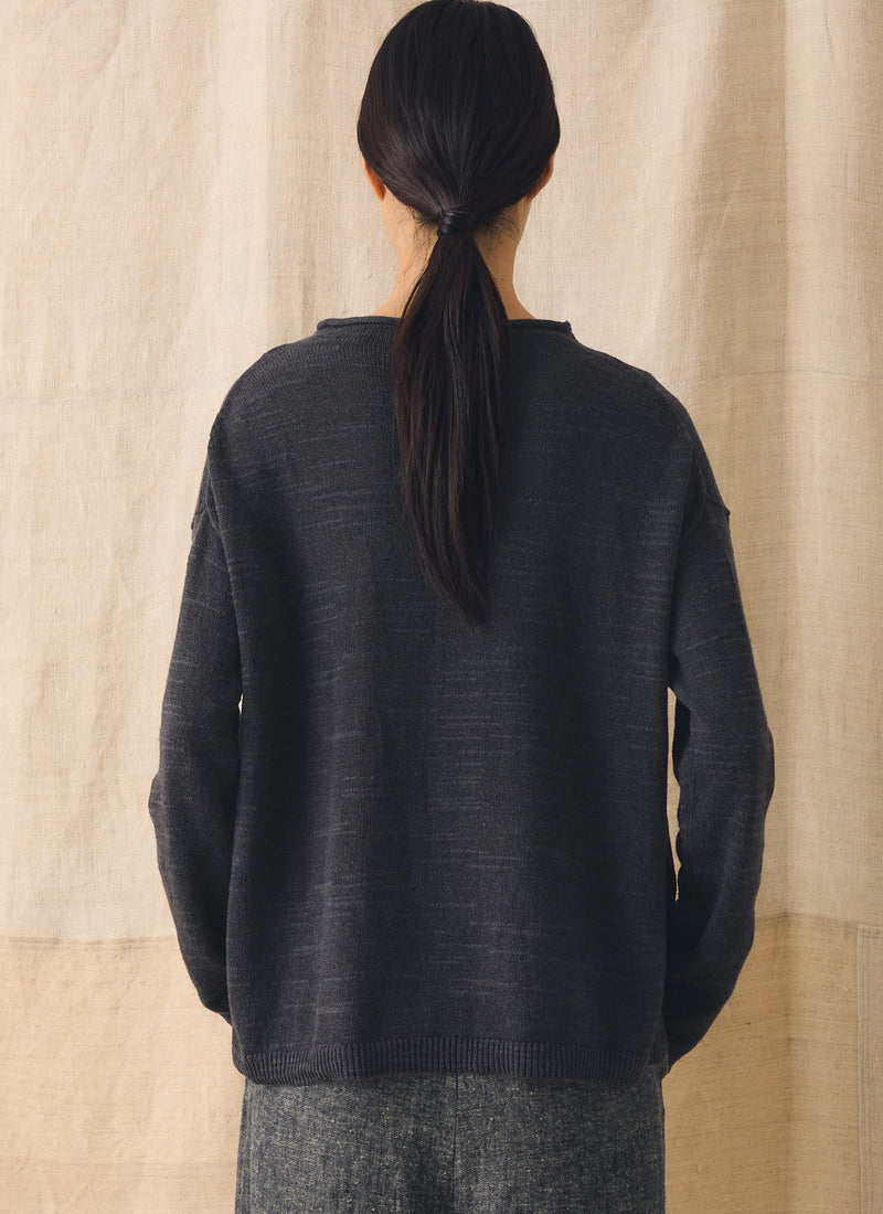 Linen Cotton Fine Knit Sweater | Dark Navy
