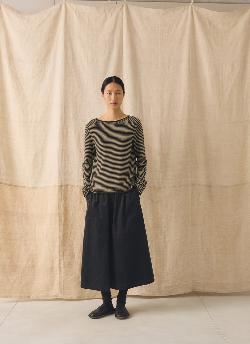 Stripe Wool Cashmere Neat Sweater | Brown Umber/Biscuit
