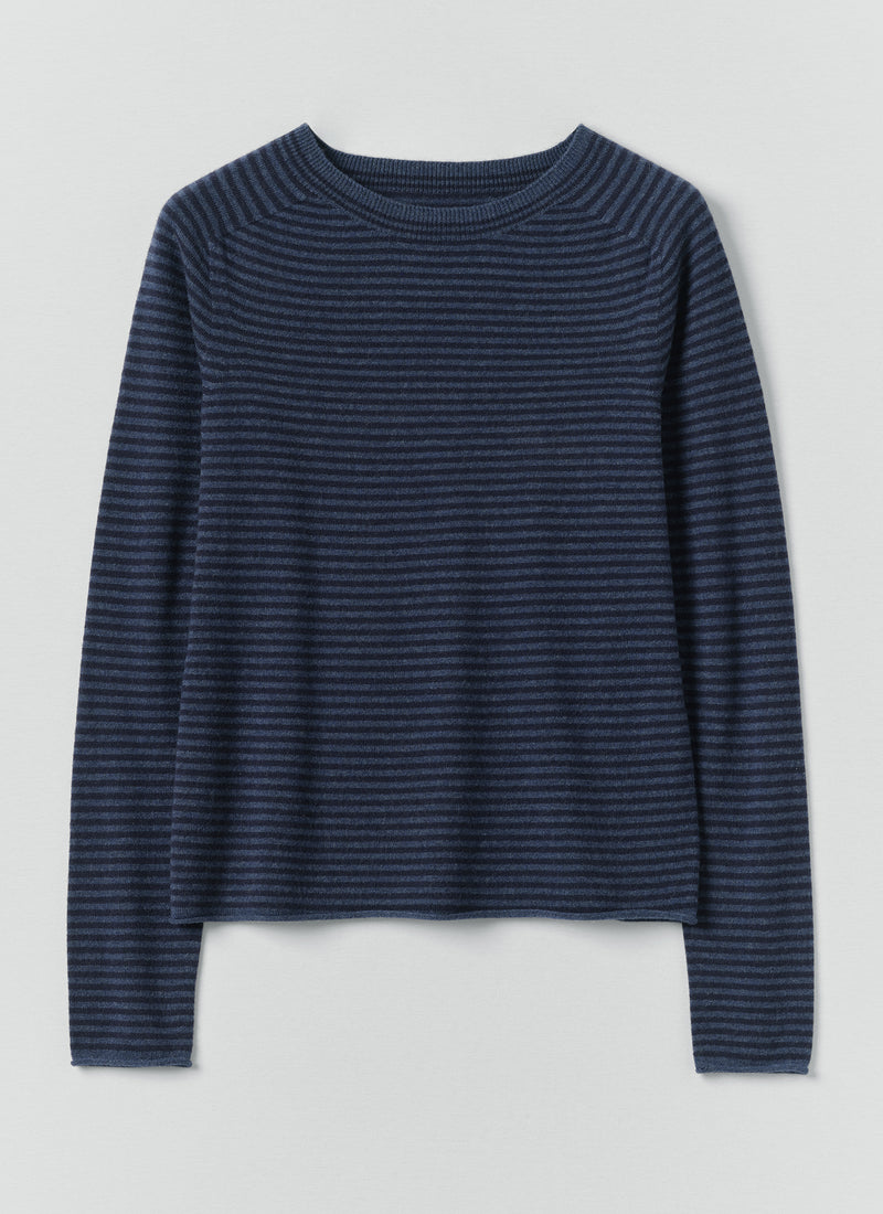 Stripe Wool Cashmere Neat Sweater | Denim Blue/Blue