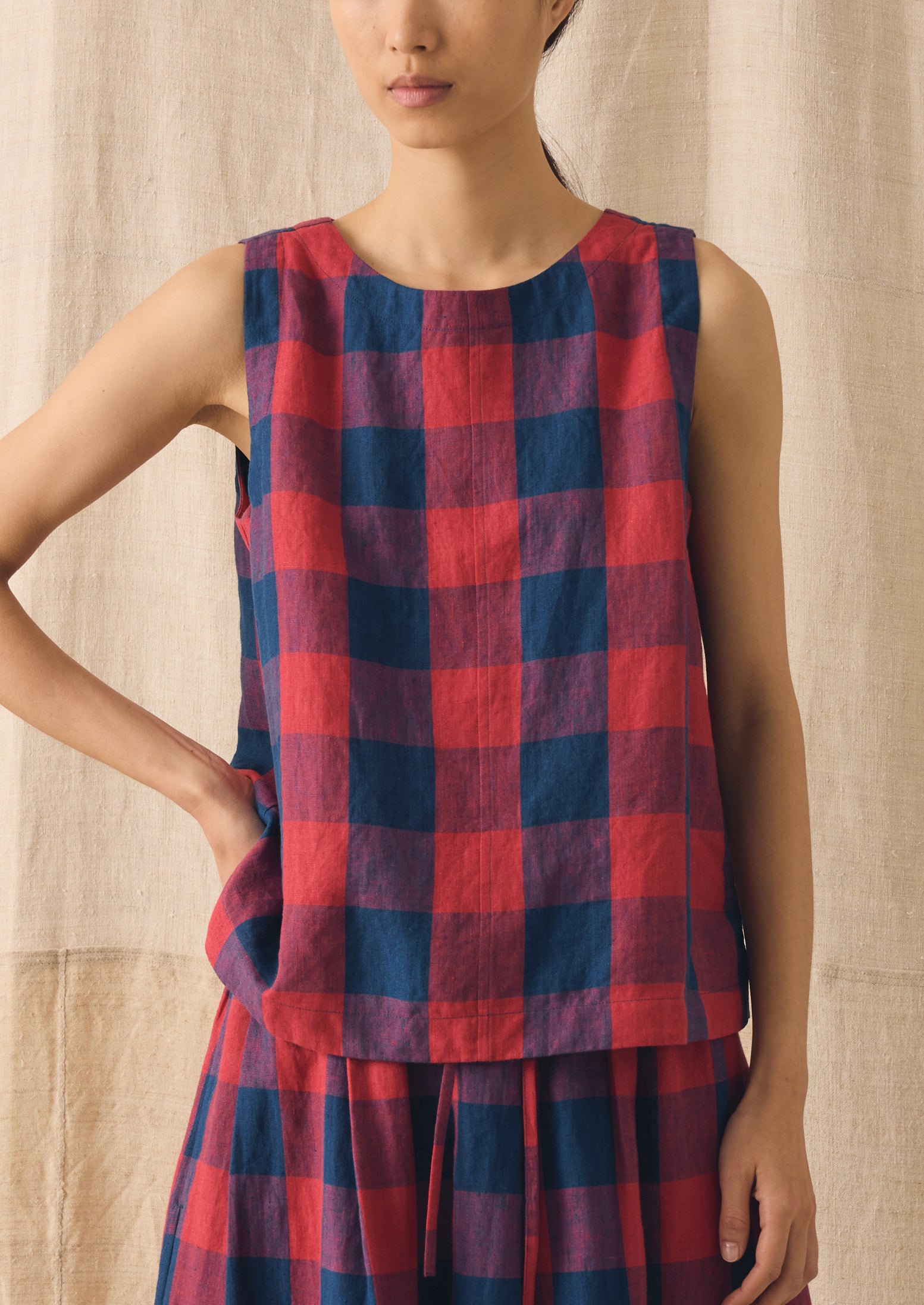 Gingham Check Linen Tank | Raspberry/Blue | TOAST