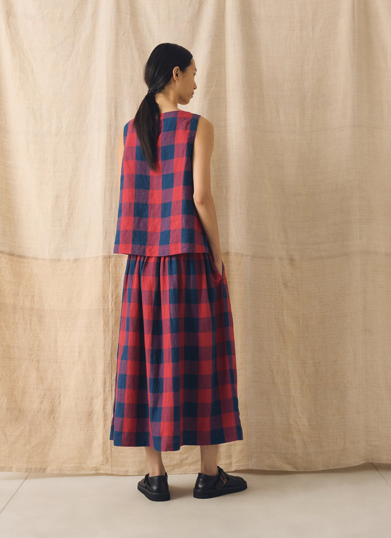 Gingham Check Linen Tank | Raspberry/Blue