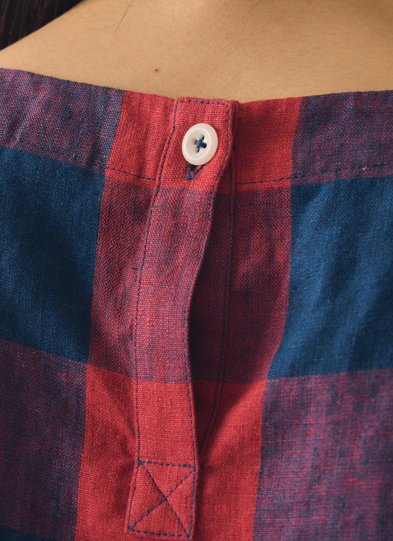 Gingham Check Linen Tank | Raspberry/Blue