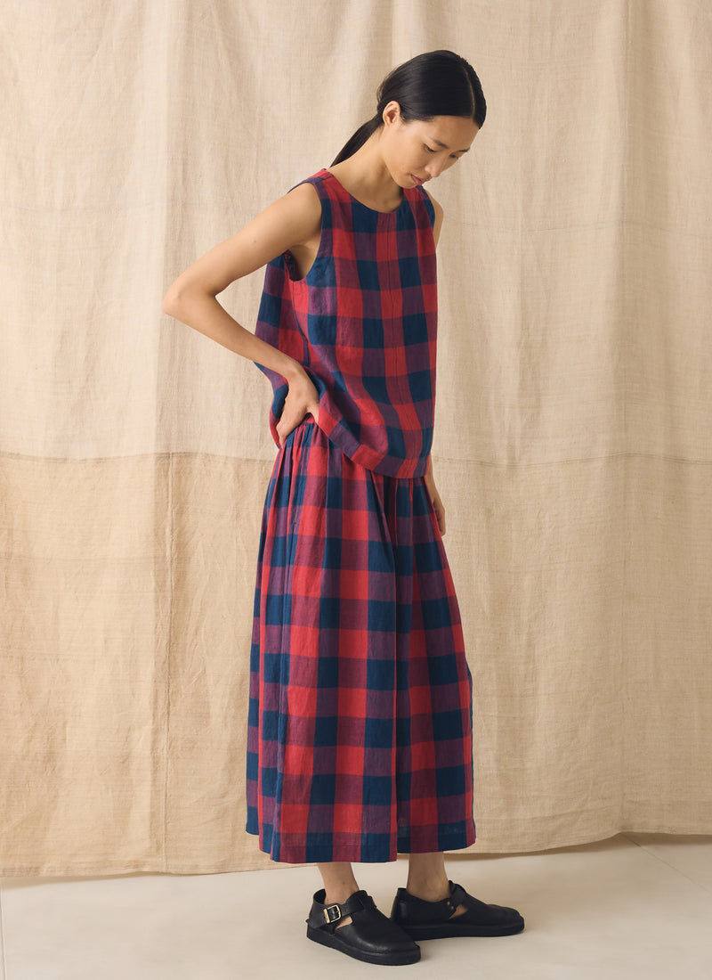 Gingham Check Linen Tank | Raspberry/Blue