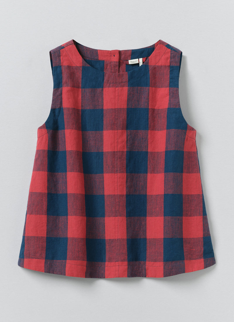 Gingham Check Linen Tank | Raspberry/Blue