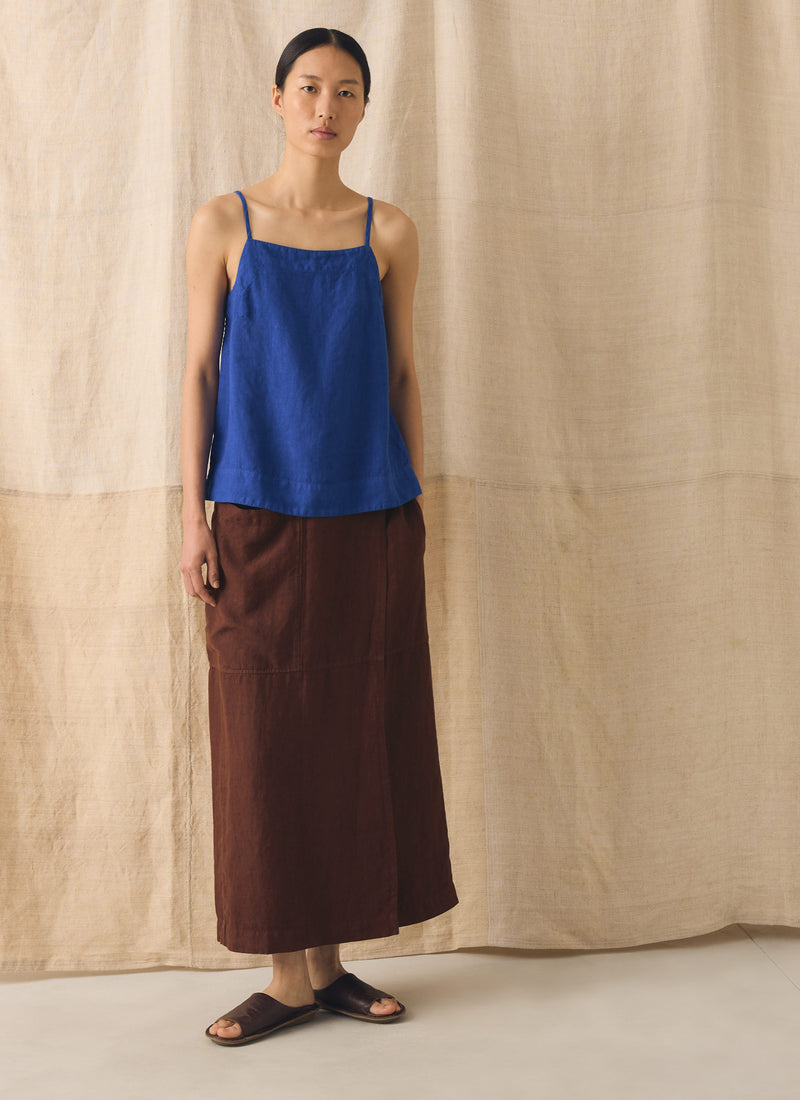 Square Neck Garment Dyed Linen Tank | Carmine Blue