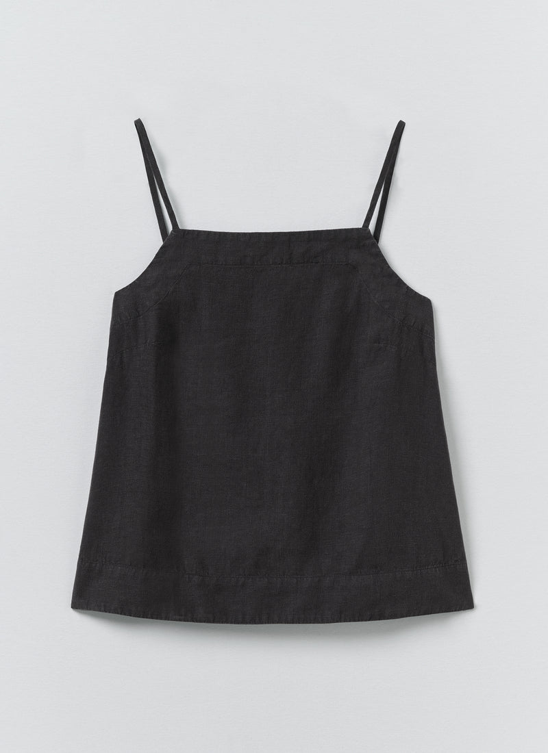 Square Neck Garment Dyed Linen Tank | Black Pepper