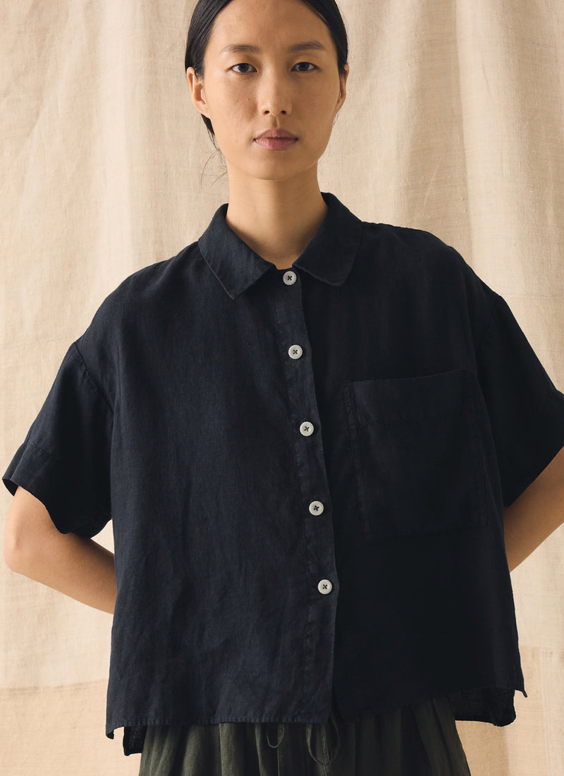 Garment Dyed Lightweight Linen Shirt | Midnight