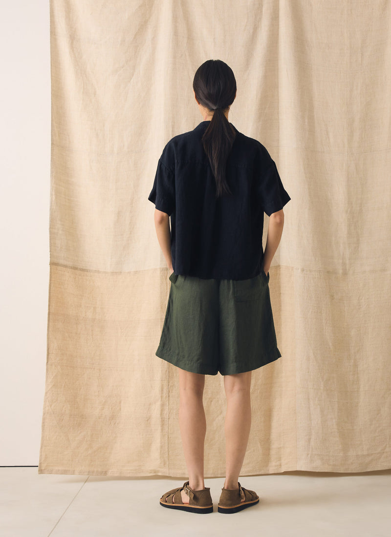 Garment Dyed Lightweight Linen Shirt | Midnight