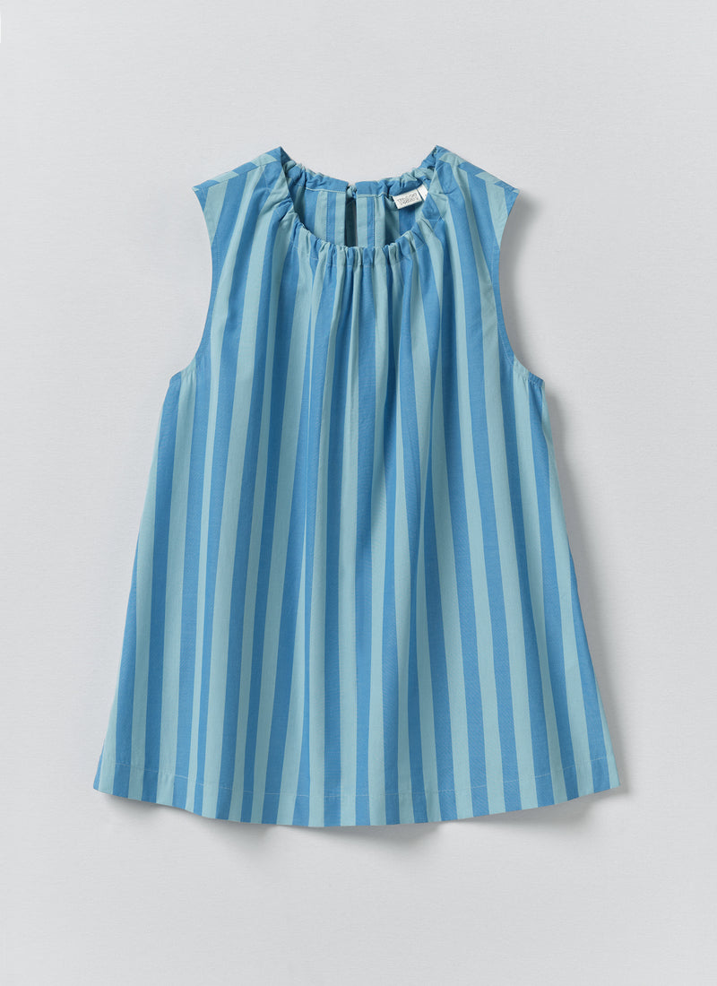 Oyo Stripe Gathered Cotton Tank | Aqua/Cornflower