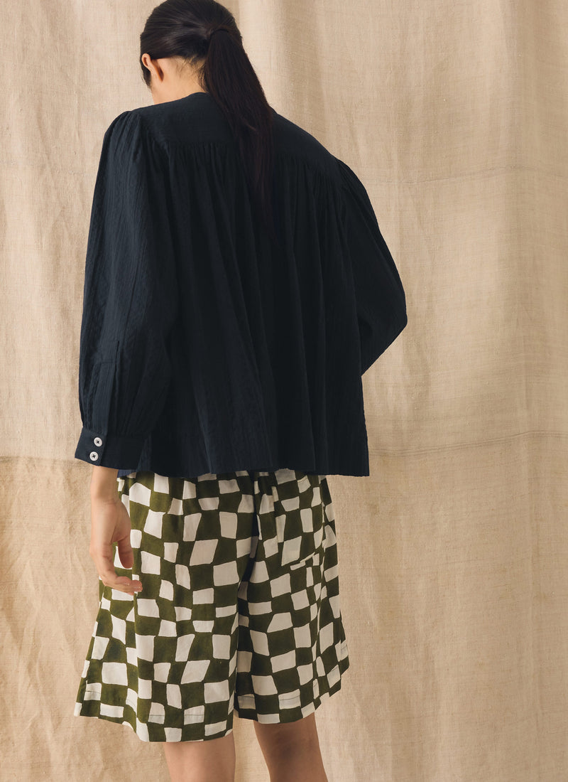 Lightweight Cotton Seersucker Shirt | Navy