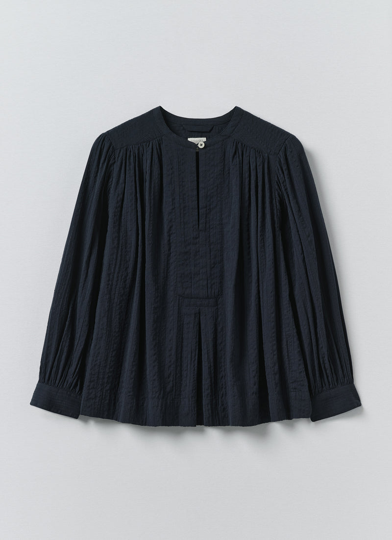 Lightweight Cotton Seersucker Shirt | Navy